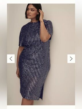 Anthropologie Flat Short-Sleeve Sequin Stripe Shift Midi Dress Size X-Large